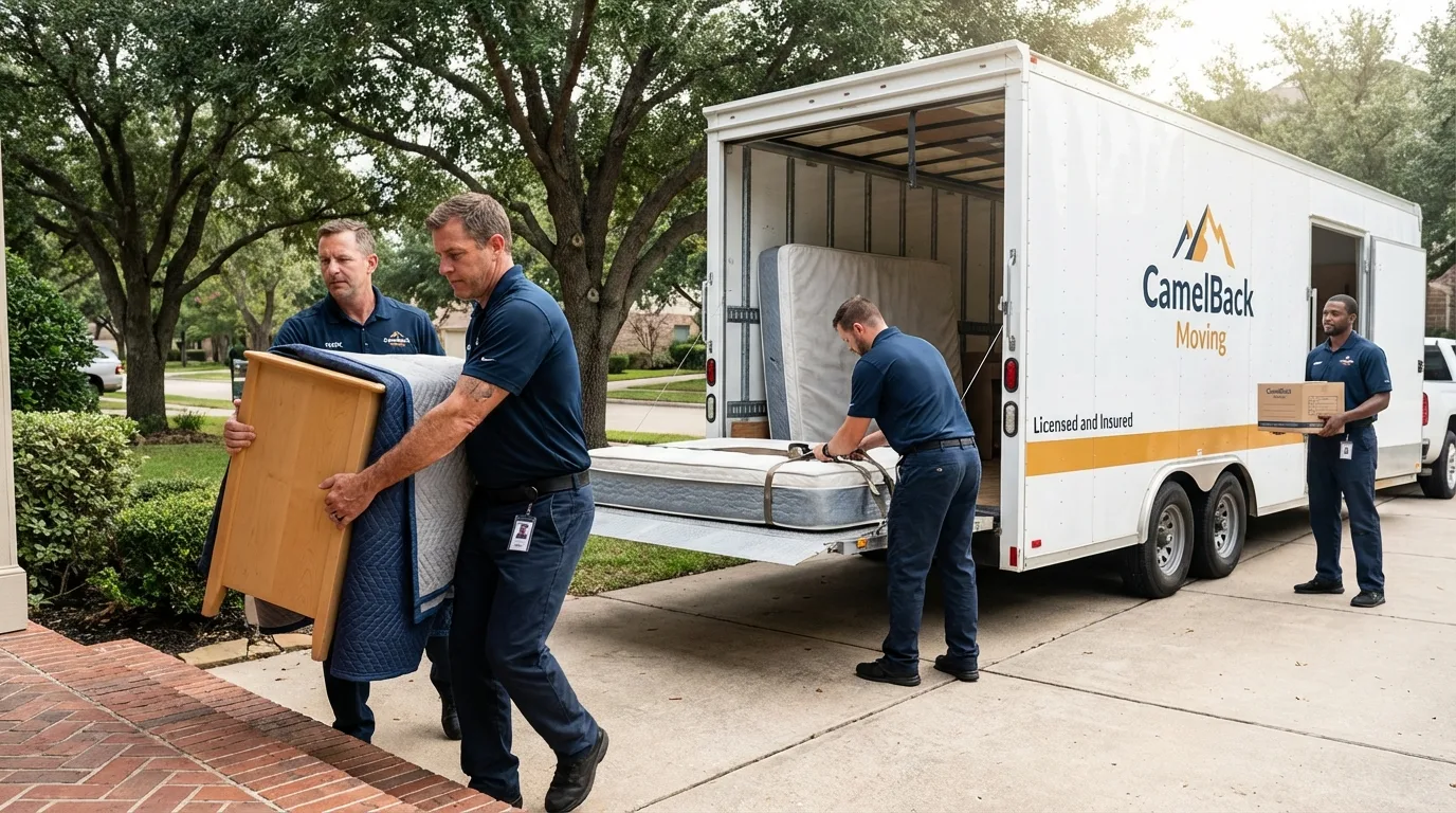 Crew loading residential truck for cross-state move from Thomasboro, IL